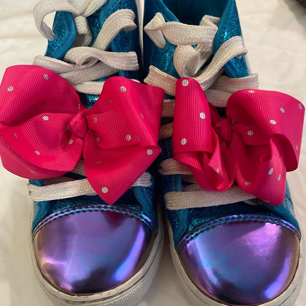 Jojo Siwa Blue Sparkly High top Vinyl Sneakers Girl Size 2 Us  Preowned ShipFAST
